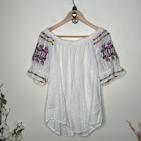 ANTHROPOLOGIE x AKEMI + KIN Pajaro Embroidered Blouse White Sz 12 {GG31} - Picture 4 of 6